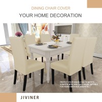 Jiviner Stretch Chair Covers For Dining Room Set Of 4 Jacquard Dining Chair Slipcovers Washable Parson Chair Funiture Protector For Restaurant, Kitchen (4, Light Beige)