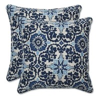 Pillow Perfect Outdoorindoor Throw Pillows Accent 165 X 165 Blue Woodblock Prism 2 Count