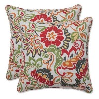 Pillow Perfect Bright Floral Indooroutdoor Throw Pillow Plush Fill Weather And Fade Resistant Accent 165 X 165 Gree