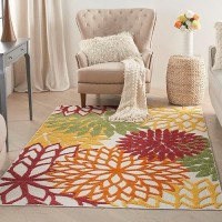 Nourison Aloha Indooroutdoor Red Multi Colored 6 X 9 Area Rug Tropical Botanical Easy Cleaning Non Shedding Bed Room Li