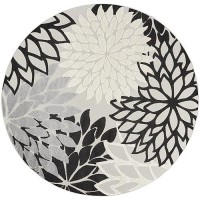 Nourison Aloha Indooroutdoor Black White 710 X Round Area Rug Tropical Botanical Easy Cleaning Non Shedding Bed Room L