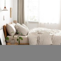 Jellymoni 100 Natural Cotton 2Pcs Striped Duvet Cover Sets White Duvet Cover With Khaki Stripes Pattern Printed Comforter Cover