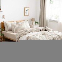 Jellymoni 100 Natural Cotton 2Pcs Striped Duvet Cover Sets White Duvet Cover With Khaki Stripes Pattern Printed Comforter Cover