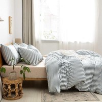 Jellymoni 100 Natural Cotton 2Pcs Striped Duvet Cover Sets White Duvet Cover With Grayish Blue Stripes Pattern Printed Comforte