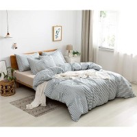 Jellymoni 100 Natural Cotton 2Pcs Striped Duvet Cover Sets White Duvet Cover With Grayish Blue Stripes Pattern Printed Comforte