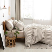 Jellymoni 100 Natural Cotton 3Pcs Striped Duvet Cover Sets White Duvet Cover With Khaki Stripes Pattern Printed Comforter Cover