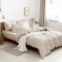 Jellymoni 100 Natural Cotton 3Pcs Striped Duvet Cover Sets White Duvet Cover With Khaki Stripes Pattern Printed Comforter Cover