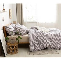 Jellymoni 100 Natural Cotton 2Pcs Striped Duvet Cover Sets White Duvet Cover With Purple Stripes Pattern Printed Comforter Cove