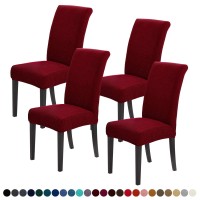 Joccun Chair Covers For Dining Room Set Of 4,Water Repellent Dining Chair Slipcovers Stretch Dining Room Chair Covers Seat Protector,Washable Parsons Chair Cover For Home,Banquet(Red Dahlia,4 Pack)