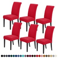 Joccun Chair Covers For Dining Room Set Of 6,Water Repellent Dining Chair Slipcovers Stretch Dining Room Chair Covers Seat Protector,Washable Parsons Chair Cover For Home,Hotel,Banquet(Ruby,6 Pack)