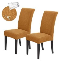 Joccun Chair Covers For Dining Room Set Of 2,Water Repellent Dining Chair Slipcovers Stretch Dining Room Chair Covers Seat Protector,Washable Parsons Chair Cover For Home,Hotel,Banquet(Gold,2 Pack)