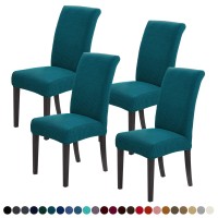 Joccun Chair Covers For Dining Room Set Of 4,Water Repellent Dining Chair Slipcovers Stretch Dining Room Chair Covers Seat Protector,Washable Parsons Chair Cover For Home,Banquet(Peacock Blue,4 Pack)