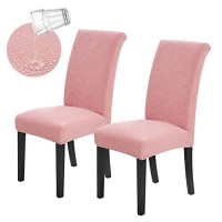 Joccun Chair Covers For Dining Room Set Of 2,Water Repellent Dining Chair Slipcovers Stretch Dining Room Chair Covers Seat Protector,Washable Parsons Chair Cover For Home,Banquet(Dusty Pink,2 Pack)