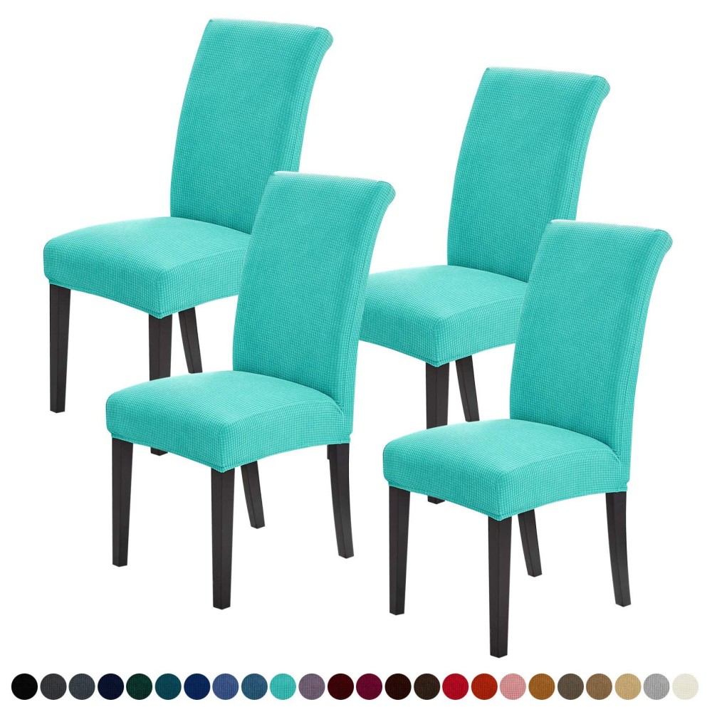 Joccun Chair Covers For Dining Room Set Of 4,Water Repellent Dining Chair Slipcovers Stretch Dining Room Chair Covers Seat Protector,Washable Parsons Chair Cover For Home,Banquet(Turquoise,4 Pack)