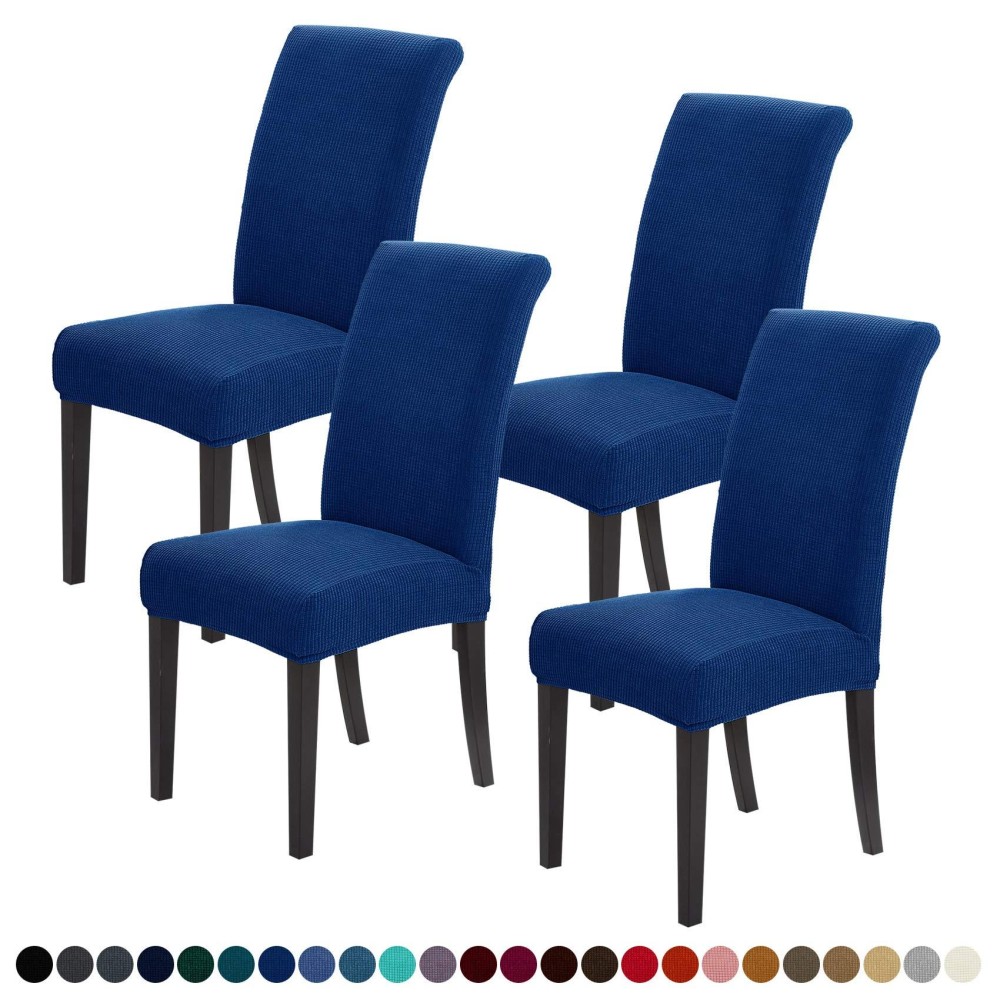 Joccun Chair Covers For Dining Room Set Of 4,Water Repellent Dining Chair Slipcovers Stretch Dining Room Chair Covers Seat Protector,Washable Parsons Chair Cover For Home,Banquet(Classic Blue,4 Pack)