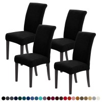 Joccun Chair Covers For Dining Room Set Of 4,Water Repellent Dining Chair Slipcovers Stretch Dining Room Chair Covers Seat Protector,Washable Parsons Chair Cover For Home,Hotel,Banquet(Black,4 Pack)