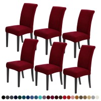 Joccun Chair Covers For Dining Room Set Of 6,Water Repellent Dining Chair Slipcovers Stretch Dining Room Chair Covers Seat Protector,Washable Parsons Chair Cover For Home,Banquet(Red Dahlia,6 Pack)
