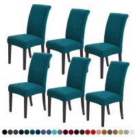 Joccun Chair Covers For Dining Room Set Of 6,Water Repellent Dining Chair Slipcovers Stretch Dining Room Chair Covers Seat Protector,Washable Parsons Chair Cover For Home,Banquet(Peacock Blue,6 Pack)