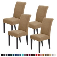 Joccun Chair Covers For Dining Room Set Of 4,Water Repellent Dining Chair Slipcovers Stretch Dining Room Chair Covers Seat Protector,Washable Parsons Chair Cover For Home,Hotel,Banquet(Tan,4 Pack)