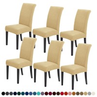 Joccun Chair Covers For Dining Room Set Of 6,Water Repellent Dining Chair Slipcovers Stretch Dining Room Chair Covers Seat Protector,Washable Parsons Chair Cover For Home,Banquet(Parmesan,6 Pack)
