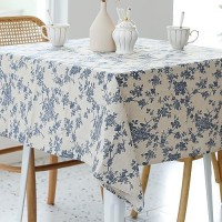 Pastoral Square Tablecloth - 52 X 52 Inch - Linen Fabric Table Cloth - Washable Table Cover With Dust-Proof Wrinkle Resistant For Restaurant, Picnic, Indoor And Outdoor Dining, Floral (Dark Blue)