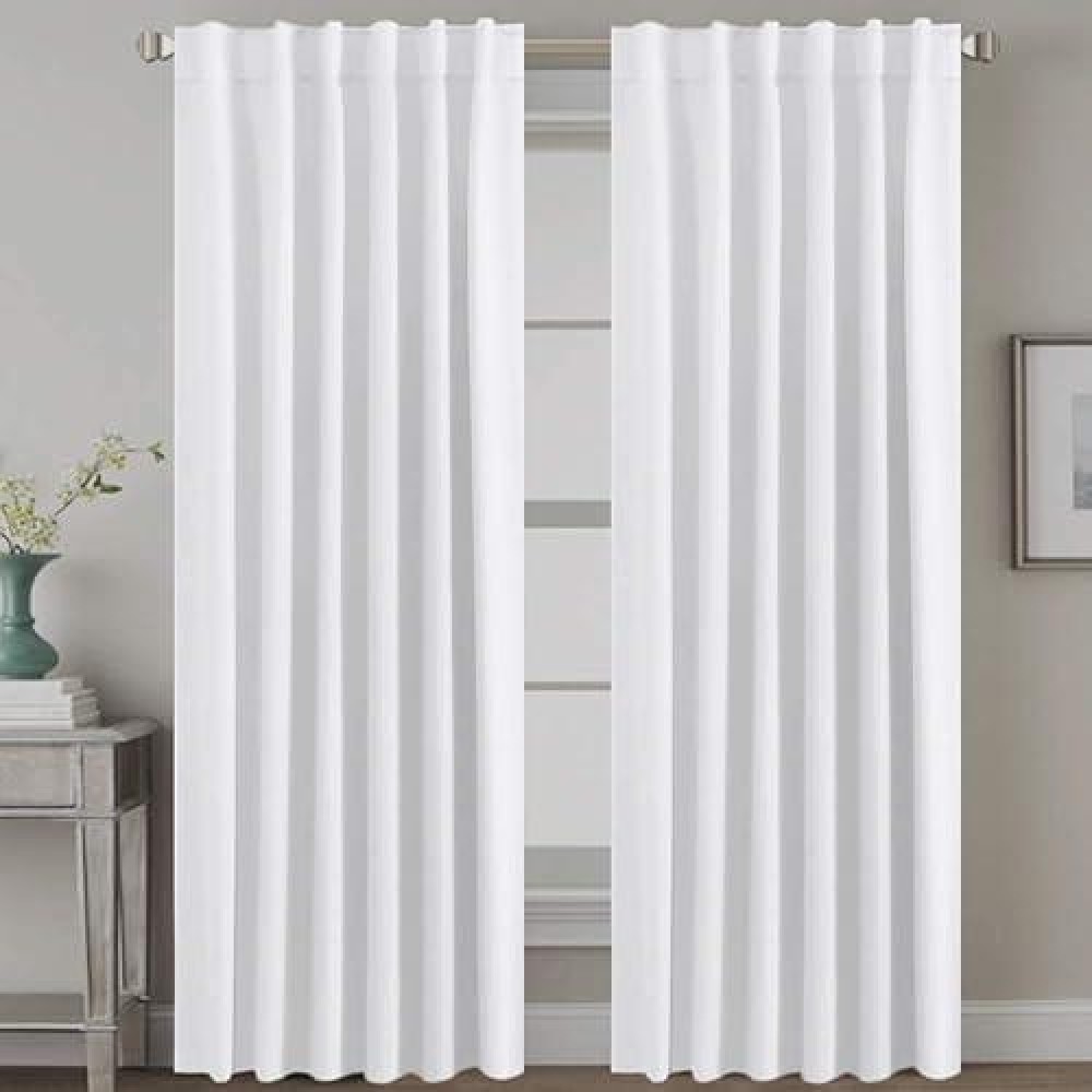 Hversailtex White Curtains Thermal Insulated Window Treatment Panels Room Darkening Privacy Assured Drapes For Living Room Back