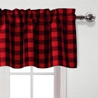 Hiasan 3 Piece Semi Sheer Kitchen Curtains Light Filtering Buffalo Plaid Tier And Valance Window Curtains Set Black And Red