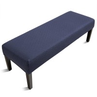 Fuloon Stretch Jacquard Dining Bench Cover - Anti-Dust Removable Bench Slipcover Washable Bench Seat Protector Cover For Living Room, Bedroom, Kitchen (Navy Blue)