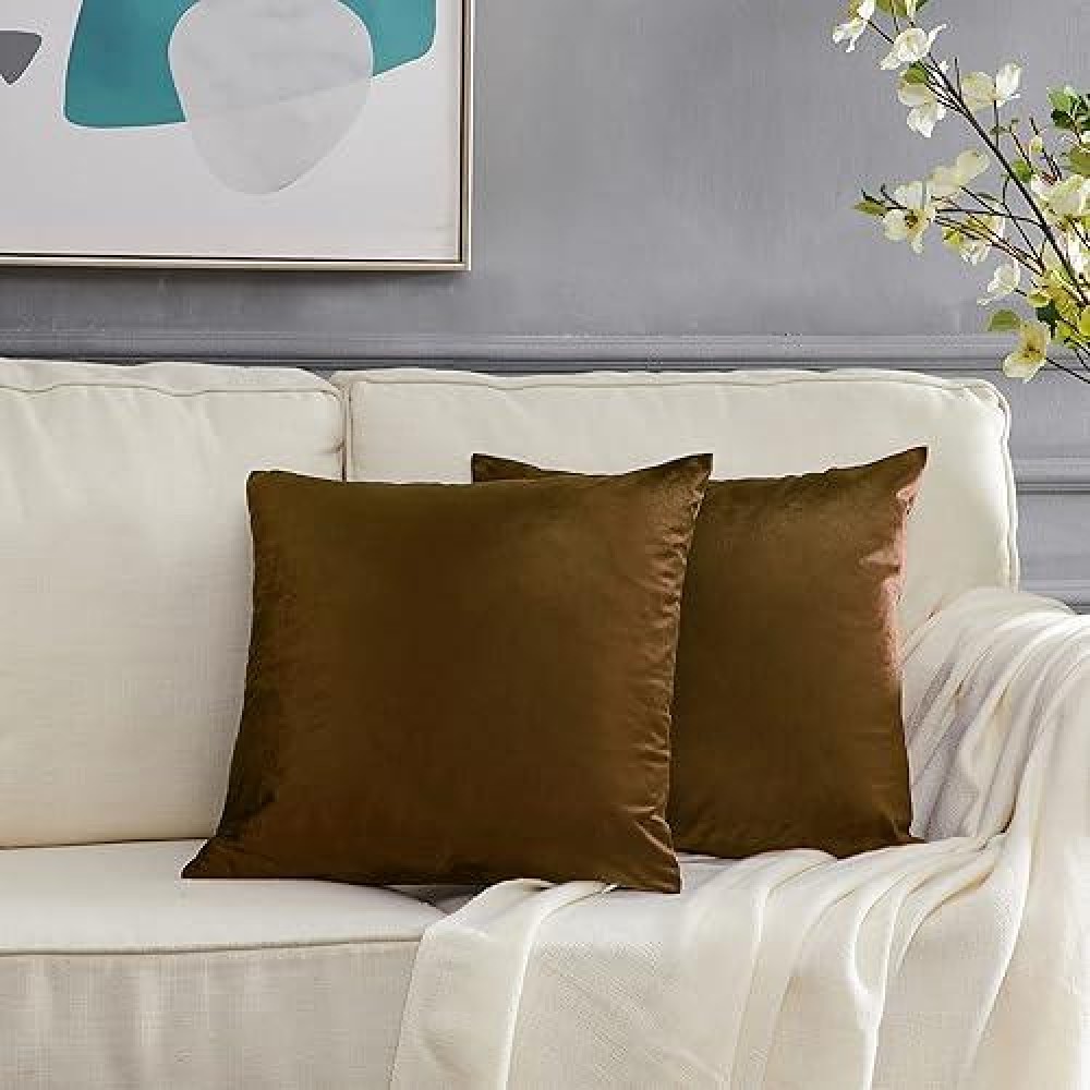 Gigizaza Decorative Throw Pillow Covers Set Of 2 22 X 22 Chocolate Couch Pillow Covers Velvet Square Cushion Covers