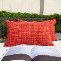 Kevin Textile Pack Of 2 Decorative Outdoor Waterproof Pillow Covers Garden Cushion Sham Throw Pillowcase Shell For Patio Tent Couch 12X20 Inch Red