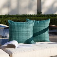 Kevin Textile Pack Of 2 Decorative Outdoor Waterproof Throw Pillow Covers Stripe Square Pillowcases Modern Cushion Cases For Patio Couch Bench 18 X 18 Inch Teal