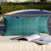 Kevin Textile Pack Of 2 Decorative Outdoor Waterproof Throw Pillow Covers Lumbar Pillowcases Modern Cushion Cases For Patio Couch Bench 12 X 20 Inch Teal