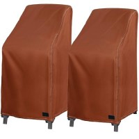 Nettypro Stackable Chair Covers 2 Pack Waterproof Outdoor Stack Chairs Cover Patio Furniture Stacking Chair Covers  Fits For 4-6 Stackable Dining High Back Chairs  28 W X 35 D X 45 H Inch  Brown