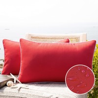 Phantoscope Pack Of 2 Outdoor Waterproof Solid Throw Decorative Pillow Cover Decorative Square Outdoor Pillows Cushion Case Patio Pillows For Couch Tent Sunbrella, Red 12X20 Inches 30X50 Cm