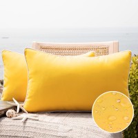 Phantoscope Pack Of 2 Outdoor Waterproof Solid Throw Decorative Pillow Cover Decorative Square Outdoor Pillows Cushion Case Patio Pillows For Couch Tent Sunbrella, Yellow 12X20 Inches 30X50 Cm