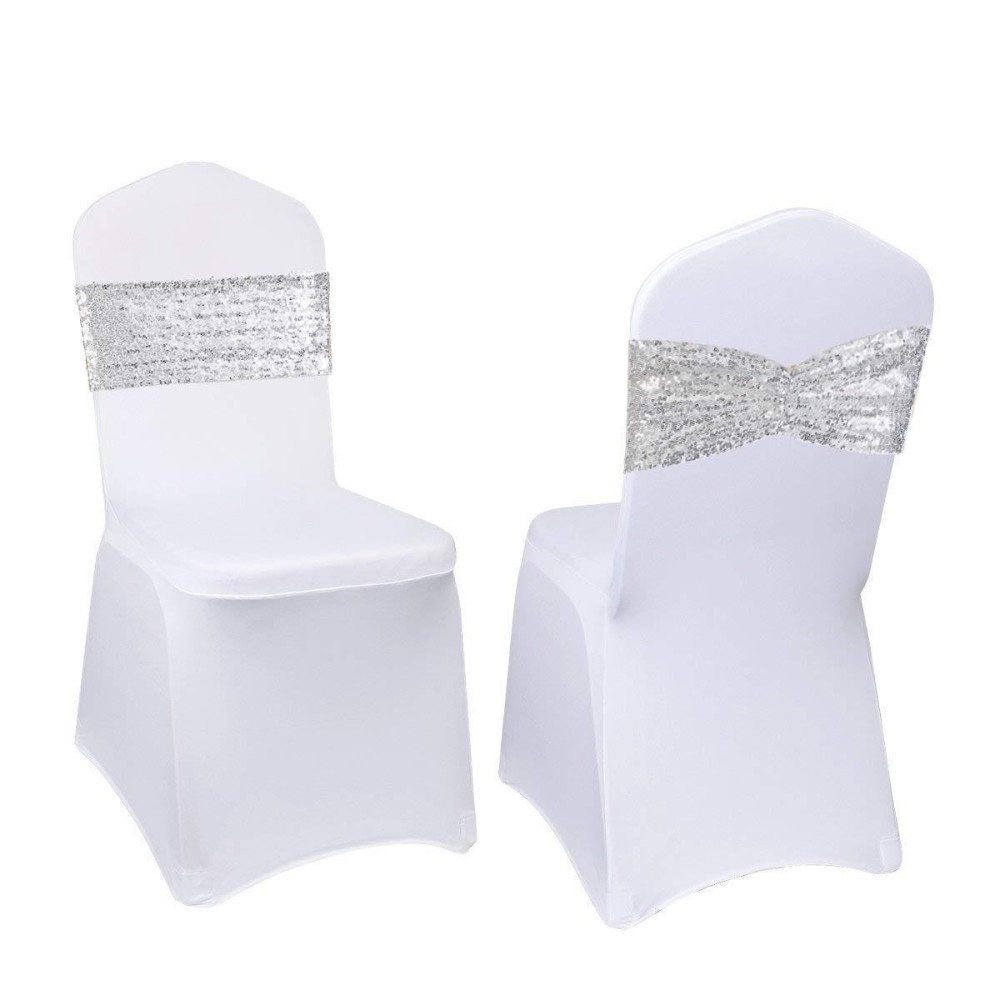 Eternal Beauty Set Of 10 Sequin Chair Sashes Silver Chair Sashes For Wedding Hotel Party Banquet Chairs Decorations