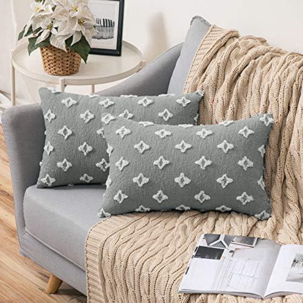 Miulee Set Of 2 Decorative Throw Pillow Covers Rhombic Jacquard Pillowcase Soft Rectangle Cushion Case For Summer Couch Sofa Bed