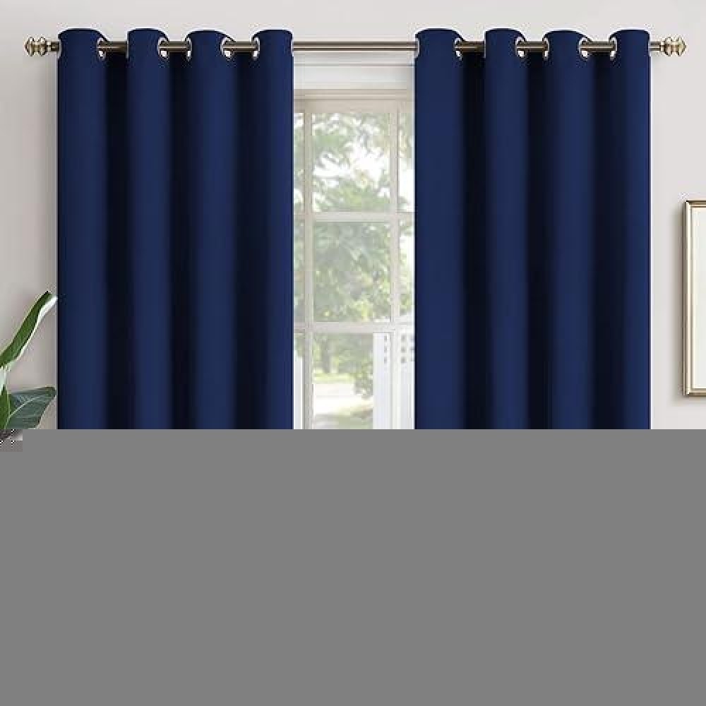 Youngstex Navy Blackout Curtains 63 Inch Length For Kids Bedroom Thermal Insulated With Grommet Room Darkening Window Drapes For