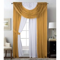 Sapphire Home Window Sheer Curtains - Two Tone 4 Panels Set With Valance And Tiebacks  55