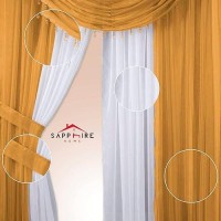 Sapphire Home Window Sheer Curtains - Two Tone 4 Panels Set With Valance And Tiebacks  55