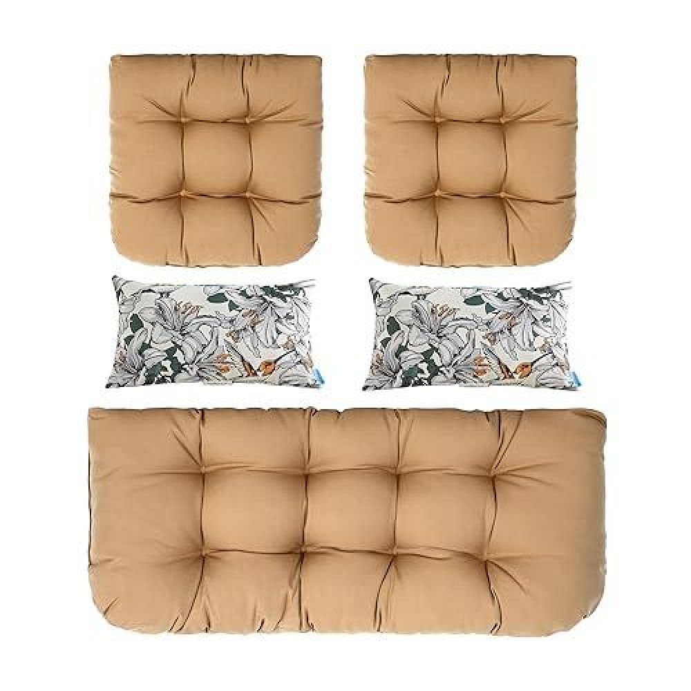 Artplan Outdoor Cushions Loveseat All Weather Chair Cushions Bench Cushions Set Of 5 Wicker Tufted Pillow For Patio Furniture