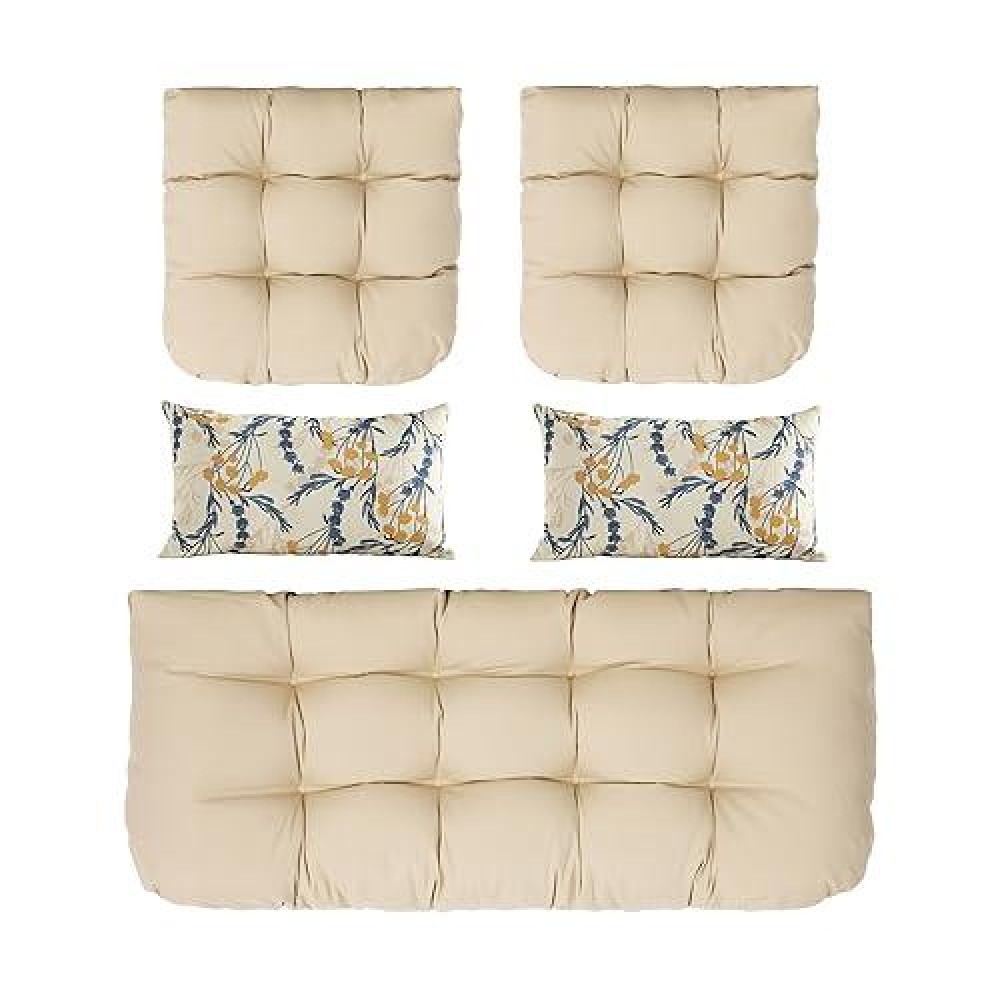 Artplan Outdoor Cushions Loveseat All Weather Chair Cushions Bench Cushions Set Of 5 Wicker Tufted Pillow For Patio Furniture T