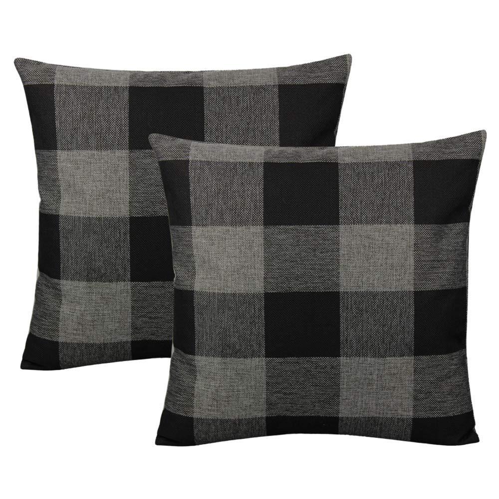 Vakado 16X16 Set Of 2 Black And Grey Farmhouse Rustic Buffalo Plaid Decorative Throw Pillow Covers Retro Check Home Decor Cushio