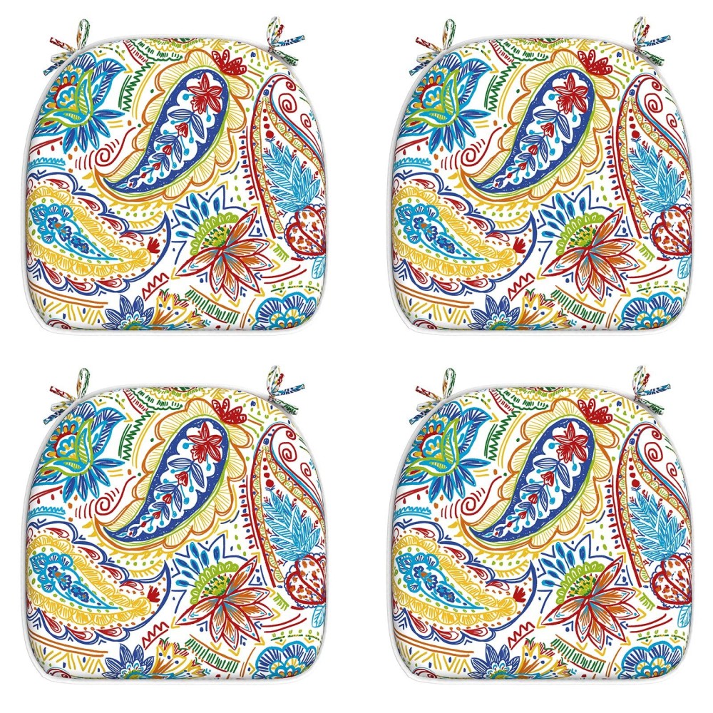 Lvtxiii Outdoor Chair Cushions Set Of 4, Patio Seat Cushions Colorful Vibrant Design D16Xw17 Inch Chair Cushion With Ties For Patio Furniture Chairs Home Garden Use, Paisley Chili