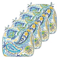 Lvtxiii Seat Cushions All Weather Outdoor Chair Pads With Ties, Colorful Designed Patio Chair Pads For Patio Furniture Garden Home Office Decoration D16Xw17 Inch Set Of 4, Paisley Blue