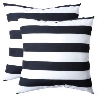 Famibay Decorative Outdoor Waterproof Throw Pillow Covers, Pack Of 2 All Weather Patio Cushion Case Pillow Covers For Patio Furniture Porch,Balcony,Tent,Couch Bench 18X18 Inch Black And White Striped