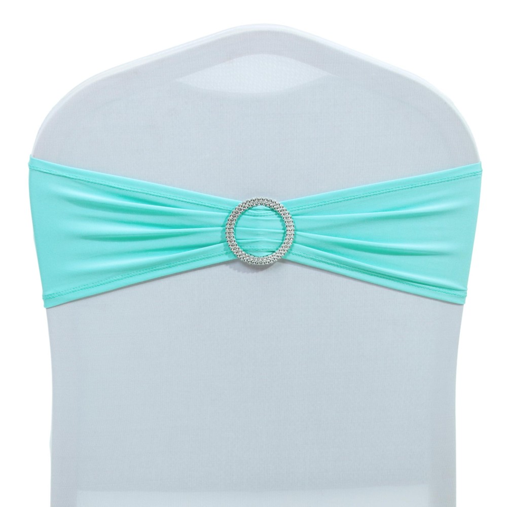 Mds Pack Of 25 Spandex Chair Sashes Bow Sash Elastic Chair Bands Ties With Buckle For Wedding And Events Decoration Spandex Slider Sashes Bow - Aqua Blue