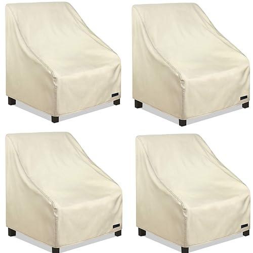 Nettypro Patio Chair Covers 34 Inch Waterproof 600D Heavy Duty Outdoor Seat Covers Set 4  Beige