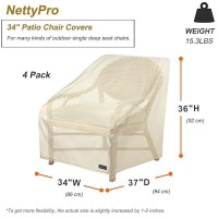 Nettypro Patio Chair Covers 34 Inch Waterproof 600D Heavy Duty Outdoor Seat Covers Set 4  Beige