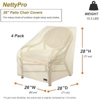 Nettypro Waterproof Patio Chair Covers 4 Pack  600D Heavy Duty Outdoor Seat Cover  26W X 28W X 28H Inch  Beige